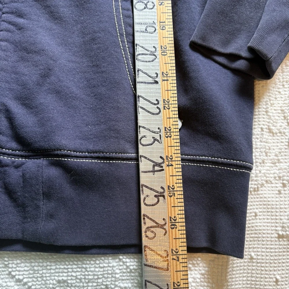 True Religion Jacket Big Back‎ Spell Out Front Emblem Hooded Navy Blue Sz L